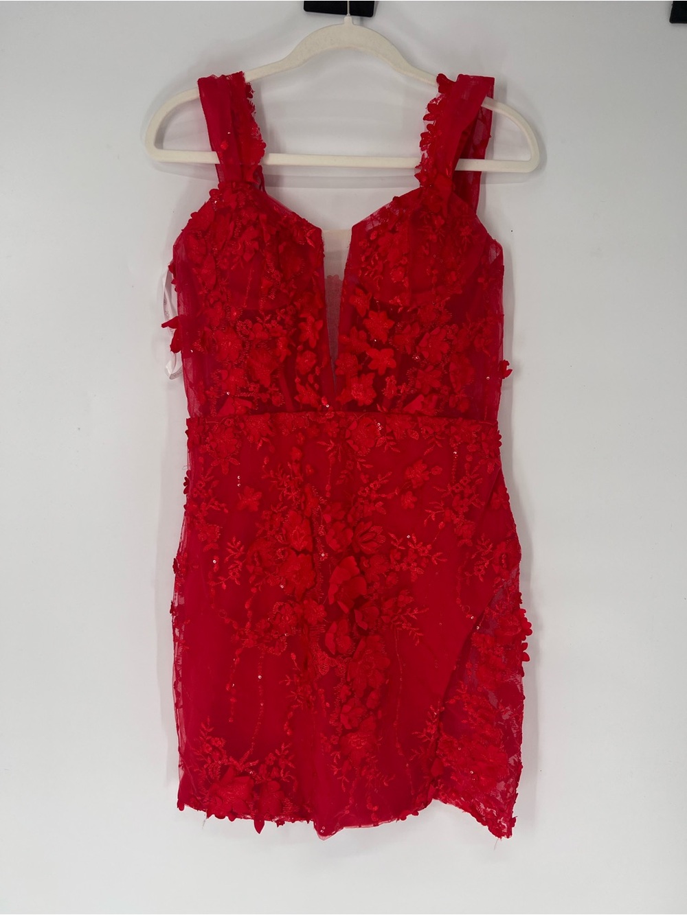 Sophia Thomas Red Floral Lace Sheer Cut Out Boho Formal Cocktail Mini Dress NWT